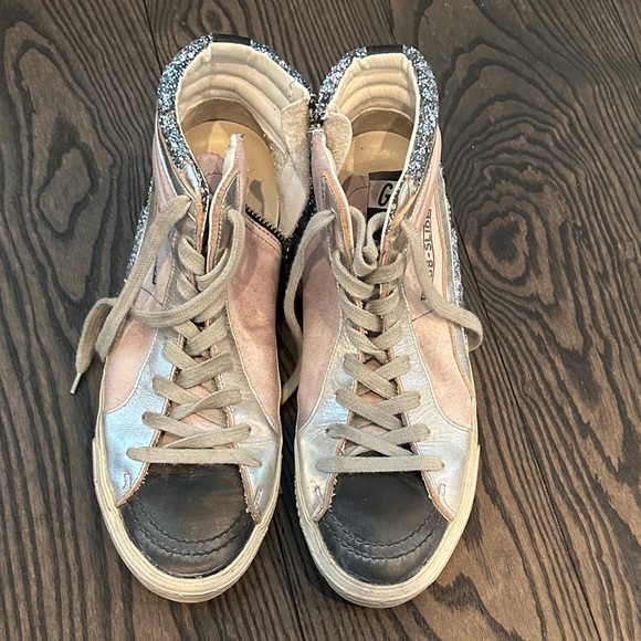 Golden Goose Pink and Silver High-Top Sneakers - Picture 1 of 3